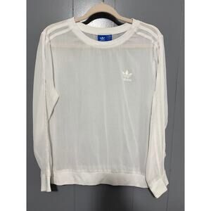 Adidas White Sheer Three Stripe Gauze Cotton Athletic Crewneck Sweatshirt M